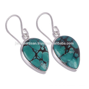 Boucles d&#39;oreilles en argent sterling tibétain Turquoise 925